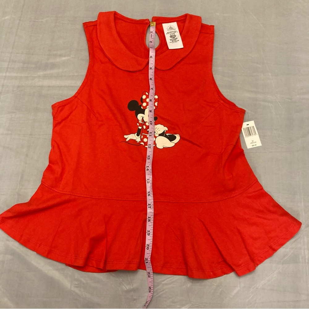 Disney Parks Minnie Mouse Red Peplum Collared Sleeveless Top Adult Medium - Picture 2 of 13